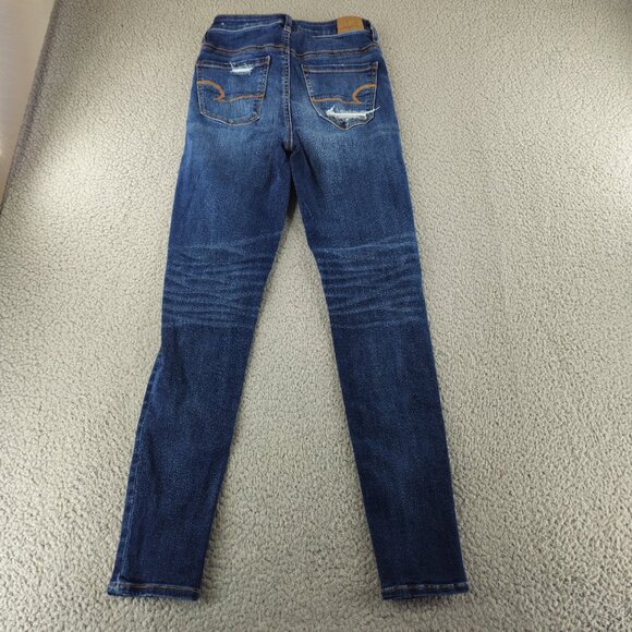 American Eagle Jeans Womens 2 Blue Highest Rise Jegging Distressed Super Stretch - Picture 14 of 16